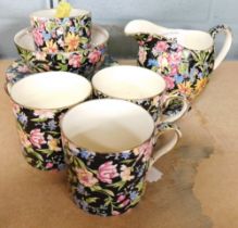 A Royal Winton Nantwich pattern part coffee service, comprising four coffee cans and saucers, milk j