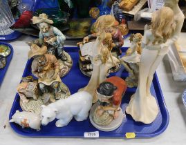 A group of Capodimonte style figures, polar bear, crested pig for the City of Lincoln, etc. (1 tray)
