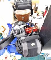 Cameras and equipment, comprising a Praktica NTL 5B camera, Samsung digital camera, an MF5000 box ca
