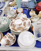 Part teawares, Delft style tiles, Limoges cup, Colclough part service, Christmas plate, etc. (3 tray