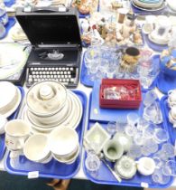 A Royal Doulton Cornwall pattern part dinner service, cased typewriter, Wedgwood green Jasperware, g