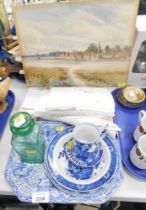 Blue and white meat plates, Goodalls Yorkshire Relish pickle dish, cabinet plate, watercolour, small