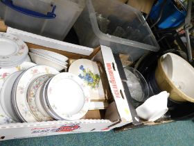 Household wares, part dinner services, glassware, mixing bowl, etc. (3 boxes)