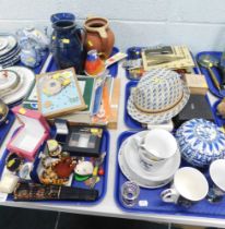 Household wares, cups and saucers, ginger jar and cover, tools, hat, etc. (5 trays and loose)