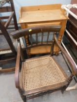 A pine washstand and a rush seated chair. (2)