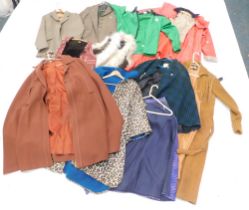 Various vintage clothing, comprising a Splasher overcoat, ponchos, gentleman's tweed jackets, etc. (