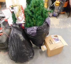 A group of assorted Christmas decorations, to include 7ft Christmas tree, lights, bags, tinsel, etc.