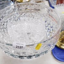 A substantial pressed glass punch bowl and five cups.