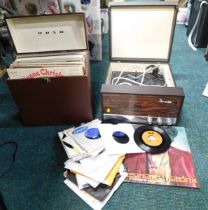 An Oxford Danset portable record player, and small group of records and leatherette records case. (a