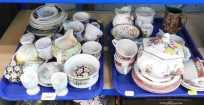 Decorative china, cups and saucers, trinket boxes, tea strainer, etc. (2 trays)