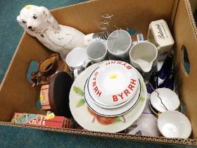 A Byrrh advertising ashtray, a Ballantines Superb Scotch ashtray, Royal Doulton jug, Staffordshire s