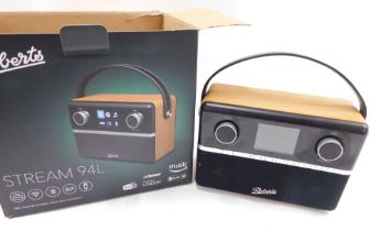 A Roberts Stream 94L DAB digital radio, in beech finished box.