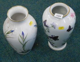 Two Franklin porcelain vases, comprising the Meadow Land butterfly vase by John Wilkinson, and the M