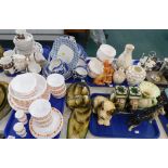 A Pyrex orange floral pattern vases, part tea wares, blue and white wares, animal figures, Kelloggs