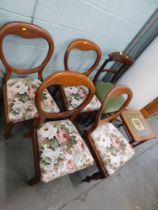 Assorted chairs, comprising a green seated 19thC dining chair, set of four walnut cabriole backed di