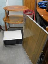 Assorted furniture and electronics, to include a two tier Edwardian side table, Sharp microwave, a f