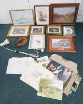 Pictures, prints and accessories, comprising horse racing after Julie Walker, mounted Anglepoise des