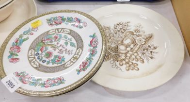 Three cabinet plates, comprising two Bridgwood T Goode and Co Indian tree pattern plates, and a Cope