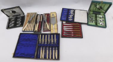 A group of silver plated and other cutlery, mainly boxed. (a quantity)