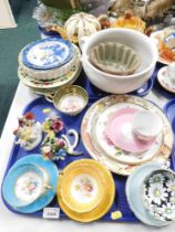 Ceramics and effects, Aynsley cups and saucers, blue and white plate, ramekin, teapots, etc. (2 tray