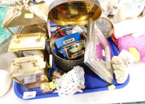 Mantel clocks, Blue Bird Toffees toffee tin, small group of Matchbox and other diecast cars, etc. (1