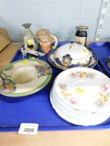 A Crown Devon Fieldings dish, egg timer, Wedgwood green Jasperware vase, a Royal Doulton Mr Poacher