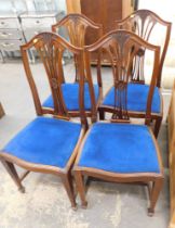 A set of four Regency dining chairs, with blue upholstered drop in seats.