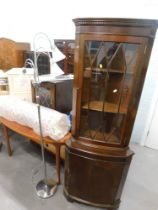 A teak extending dining table, mahogany glazed television stand, bedside, audio cabinet, wall mirror