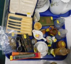 Ornamental trinkets, comprising Lloyds bank Ltd money bank, Royal Crown Derby derby posies tea strai