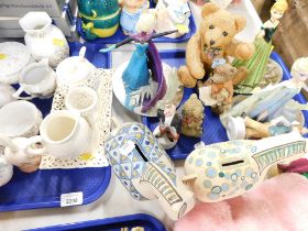 Part teawares, dressing table wares, animals ornaments, Frozen figures, Trolls, etc. (2 trays and lo