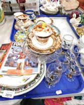 Part tea wares, glassware, Nottingham Forest football programmes, Portmerion cabinet plate, French f