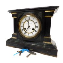 A Victorian ebonised and faux marble mantel clock, for Lever Brothers Limited, Port Sunlight, circul