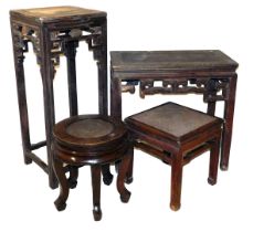 A Chinese hardwood and rattan stool, 52cm high, 48cm wide, 48cm deep, a square stand, 120cm high, 49