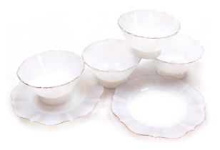 Five McBeth Evans opalescent glass fruit bowls, and two saucers, decorated in the American Sweethear