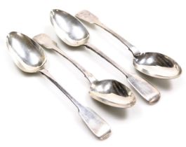 Four Georgian and Victorian silver Fiddle pattern tablespoons, one initial engraved, 8.33oz.