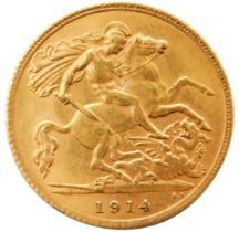 A George V gold half sovereign 1914, 4.0g.