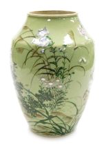 A Meiji period Japanese Seto ware porcelain vase, of shouldered, tapering form, decorated in bas rel