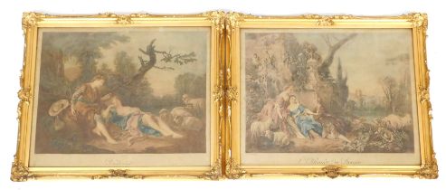 After Francois Boucher. Pastorale and L'Offrande du Berger, pair of prints, 37.5cm x 48cm.