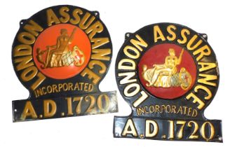 Two fire marks for London Assurance, both painted tin, (Addis Ref 9H(iii)). We have specific vendor