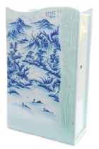 A 20thC Chinese blue and white and celadon porcelain stick stand, of rectangular section, with a wav