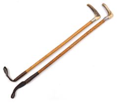 A Victorian horn handled riding crop, with a white metal ferule, armorial engraved and embossed with