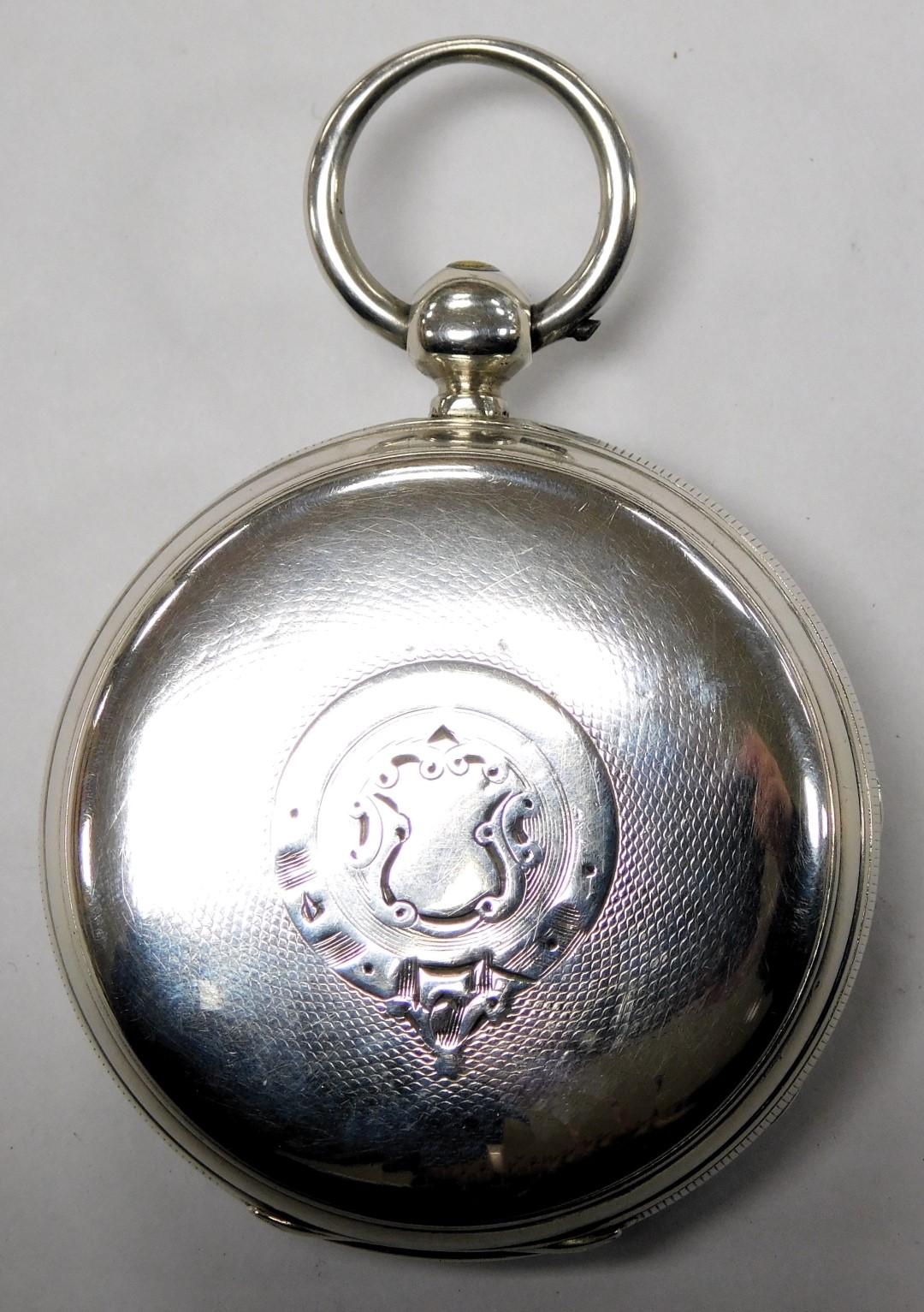A Victorian gentleman's silver cased pocket watch, open faced, key wind, circular enamel dial bearin - Image 5 of 5