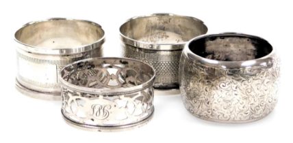 A pair of George V silver napkin rings, with engine turned decoration, rectangular reserve, Birmingh