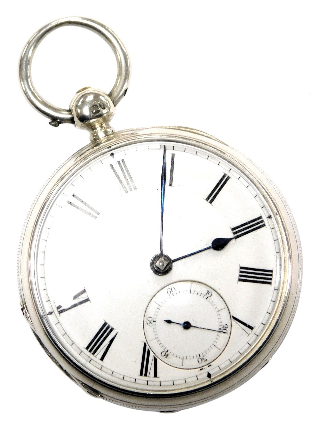A Victorian gentleman's silver cased pocket watch, open faced, key wind, circular enamel dial bearin