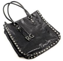 A Roberta Gandolfi studded black leather shoulder bag, bears exterior studded black leather tags, wi