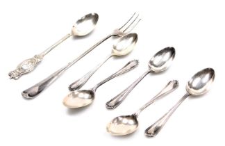 Five George VI silver teaspoons, Sheffield 1941, Elizabeth II silver commemorative silver teaspoon,