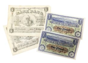 Two Isle of Man Manx Bank Limited one pound notes, dated 1 Oct. 1891, signed by James Sutherland, ma