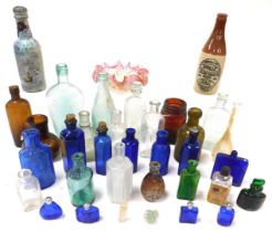Victorian and later glass bottles, including poison bottles, Catley Abbey Natural Seltzer bottle, F