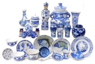 A group of Chinese blue and white pottery and porcelain, including vases, ginger jars and covers, tw