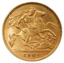 An Edward VII gold half sovereign 1908, 4.0g.